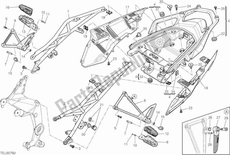 All parts for the Rear Frame Comp. Of the Ducati Multistrada 1200 S Touring USA 2012
